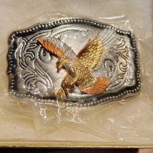 Silver Tone Eagle Buckle with Gold and Copper Accents